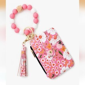 Chic Pink Floral Wristlet with Tassel